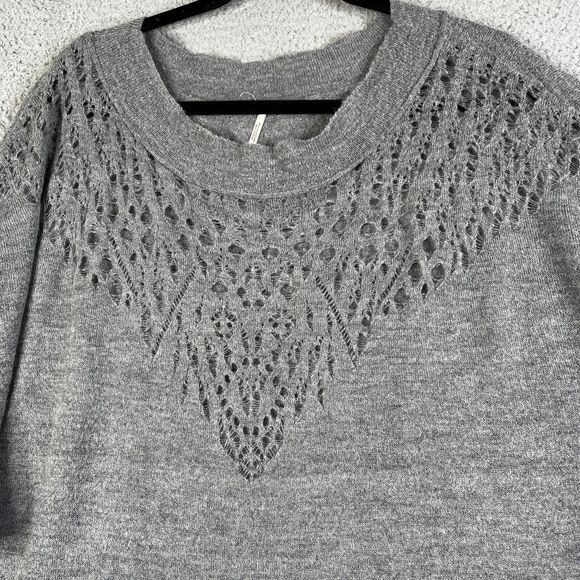Free People Sweater Womens M Gray Cut Out Wool Alpaca Acrylic Blend Scoop Neck - Picture 2 of 5